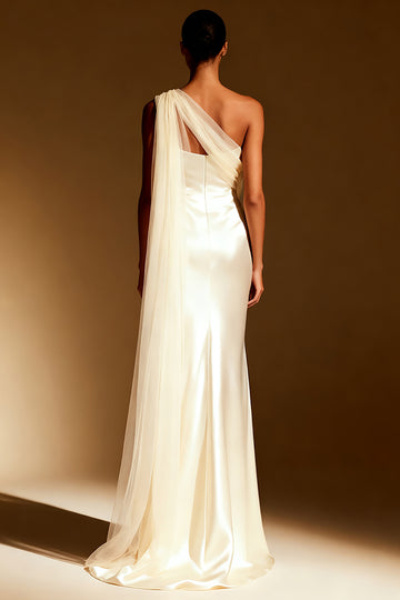 One Shoulder Sheath Satin White Evening Dress